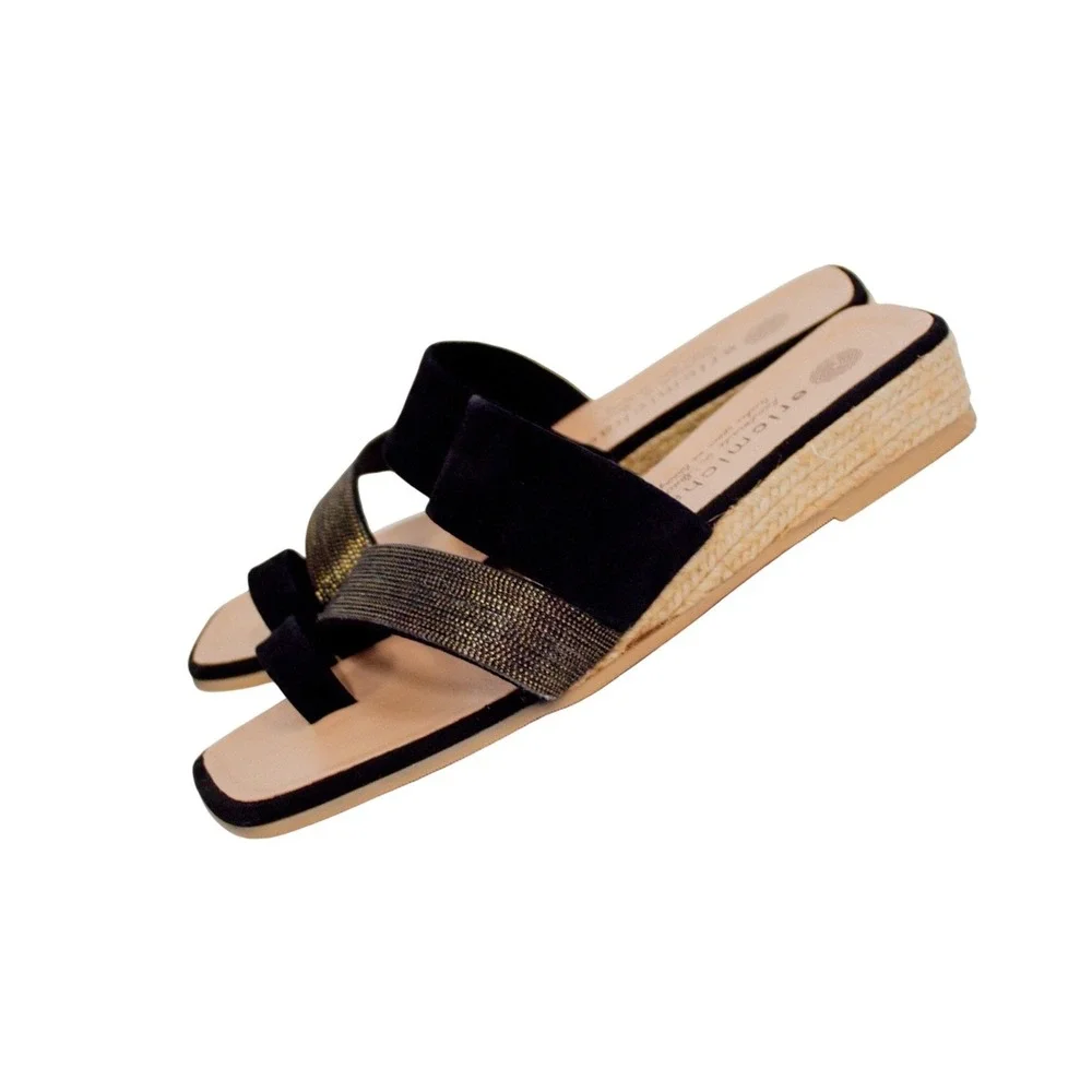 ERIC MICHAEL 'Claudia' Toe Ring Sandal Black Women's Size 7- Casual Chic - Picture 6 of 9